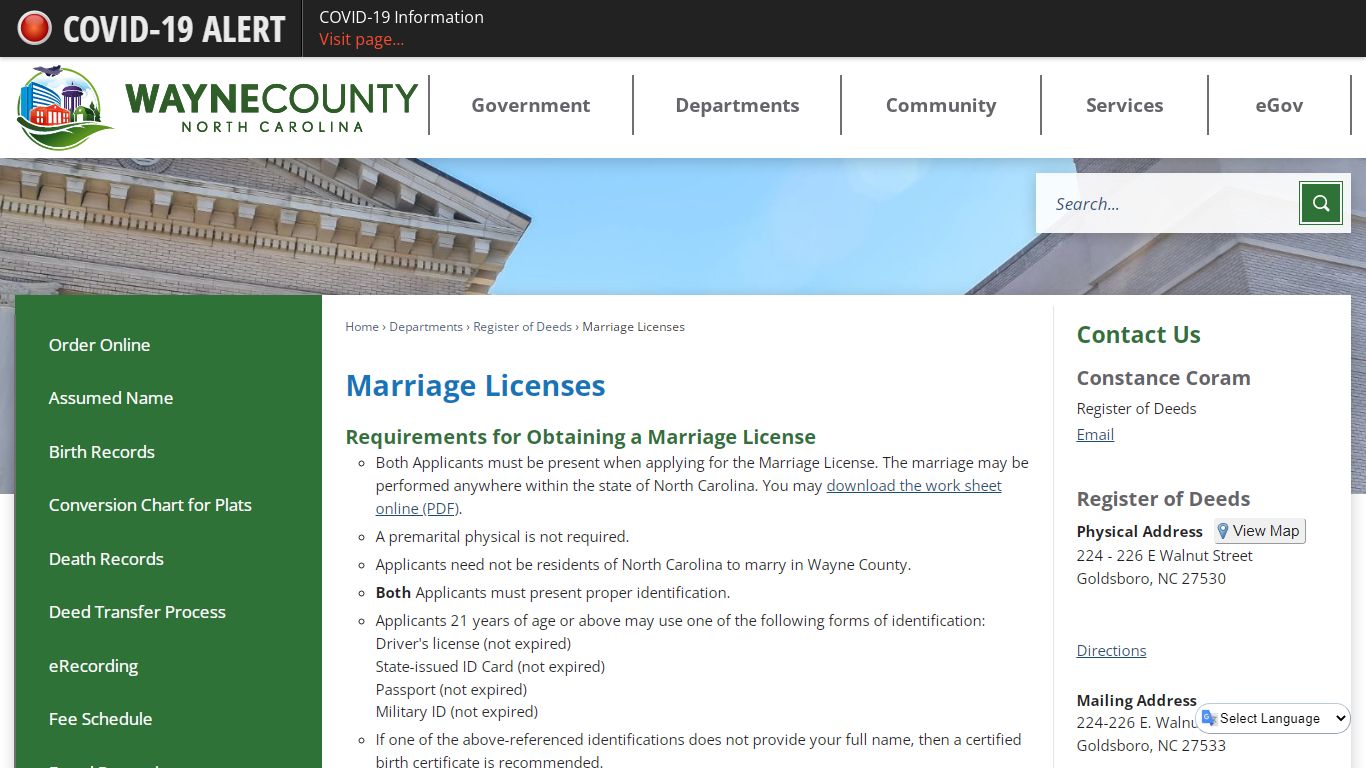 Marriage Licenses | Wayne County, NC